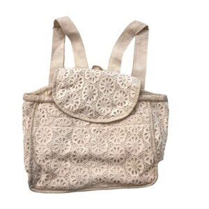 Art Class Ivory Crochet Backpack Lace Eyelet Over Canvas School Work Everyday